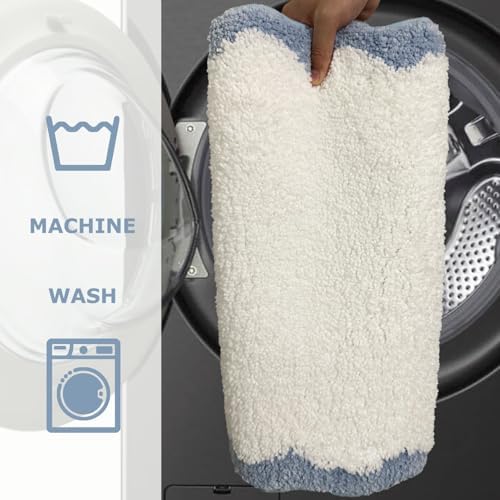 Coastal Decor Cute Blue Scalloped Bathroom Mat, Fun Plush Luxury Microfiber - Image 6
