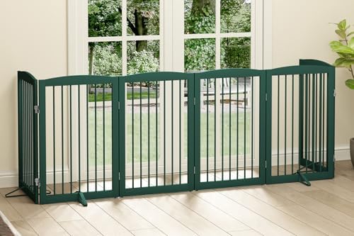 PUPETPO Freestanding Pet Gate for Dogs, Foldable Wooden Dog Gate for House - Image 2