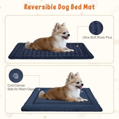 EMPSIGN Dog Crate Pad for 54"x37" Dog Crate, Plush/Canvas Navy - Image 3