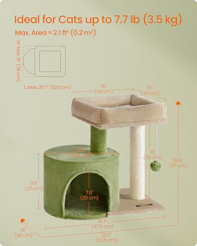 Feandrea Cat Tree, 18.5-Inch Small Cat Tower, Grass Green and Camel Brown - Image 5