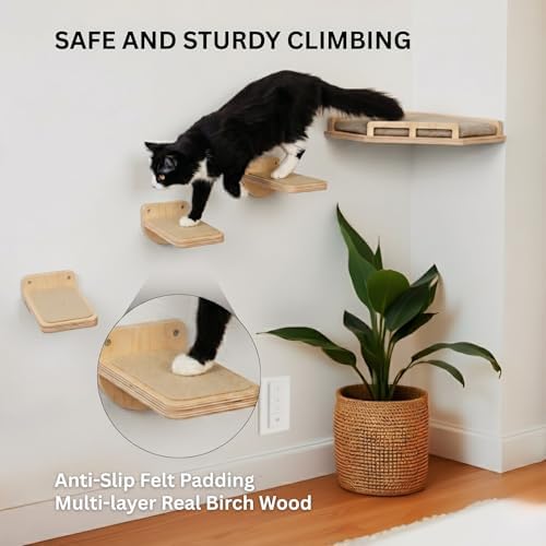 INICIO Cat Wall Shelves and Steps, 4-Piece Wooden Cat Wall Furniture Set - Image 6