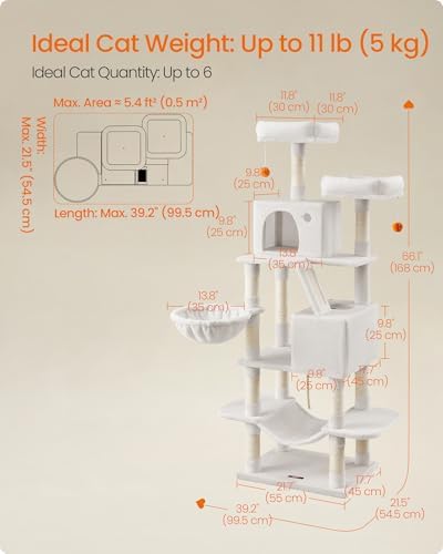 Feandrea Cat Tree, 66.1-in Large Cat Tower, Cream White - Image 5