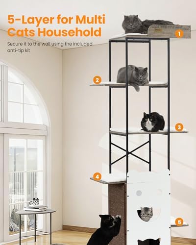 Wood Modern Cat Tree Tower, 84 Inch XL Tall Indoor Large Cat Condo - Image 5