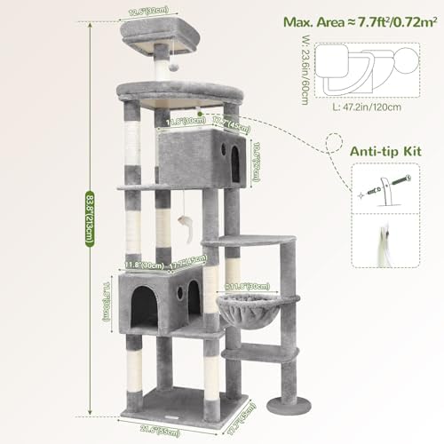 Globlazer Giant Cat Tree for Indoor Large Cats, Light Grey - Image 6