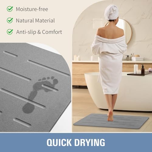 OTHWAY Large Stone Bath Mat, Long Non-Slip Diatomite Hard Stone Shower Mat - Image 4