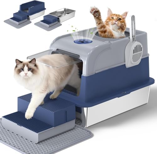 Enclosed Cat Litter Box, XL Stainless Steel Litter Box by Cityflee