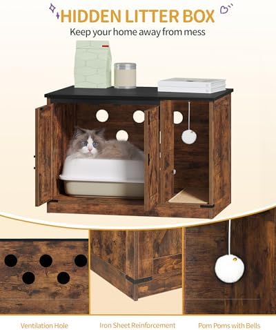 Hzuaneri Cat Litter Box Enclosure, Hidden Litter Box Cabinet Furniture - Image 4
