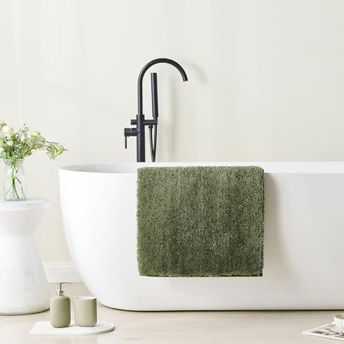 CozeCube Olive Green Shaggy Bath Mat 32"x20" Non Slip Washable Rug - Image 3