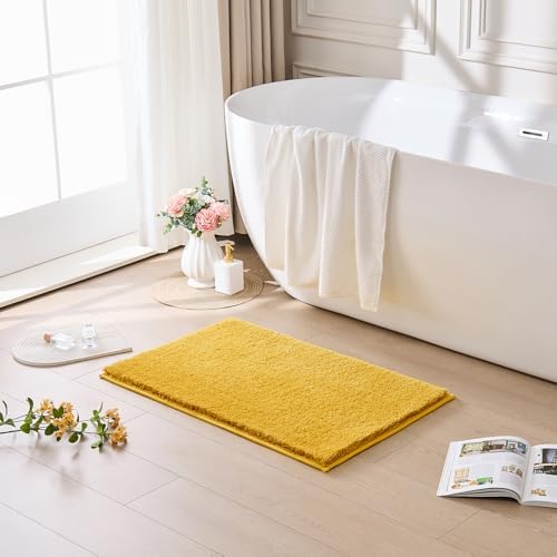 CozeCube Mustard Yellow 36"x24" Shaggy Non Slip Soft Washable Bath Mat - Image 2