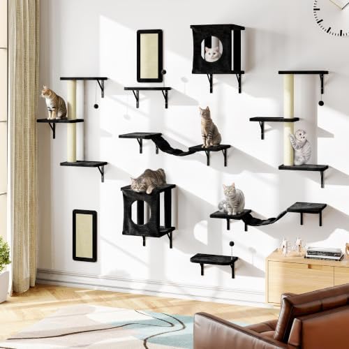 Cat Wall Shelves, 10-in-1 Wall-Mounted Cat Furniture Set by NUNULAB