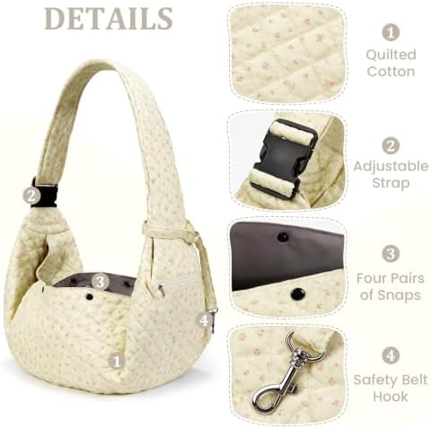 Quilted Small Dog Carrier Bag Floral Dog Sling Carrier - Image 5