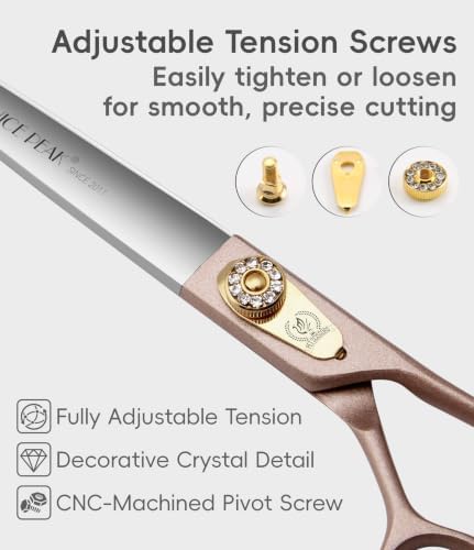 7'' Dog Straight Scissors for Grooming 440C Stainless Steel Rose Gold - Image 3