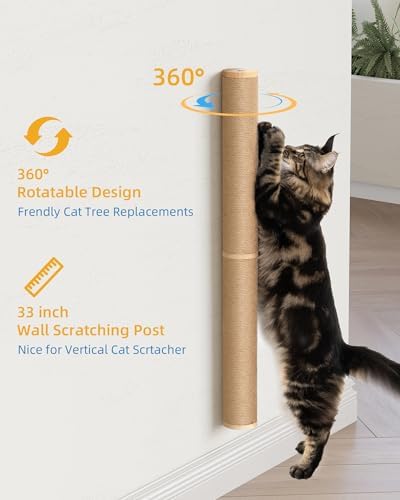 Aechonow 34" Cat Scratching Post, Wood Wall Mounted Cat Scratcher - Image 4