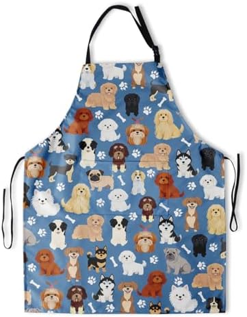 Sweetshow Cute Dog Apron with 2 Pockets and Adjustable Neck Waterproof Kitchen - Image 2