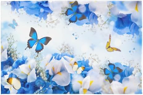 Giwawa Blue Floral Bath Rug Flower Butterfly Bathroom Carpet Extra Soft Plush by Giwawa