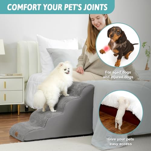 COZY KISS Dog Stairs for Small Dog 19.7" H, 4 Step Pet Ramp for Bed - Image 3