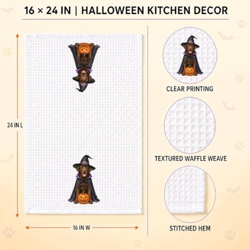 Halloween Dog Kitchen Towel 16x24 Inch, Cute Chocolate Labrador Witch Pumpkin - Image 2