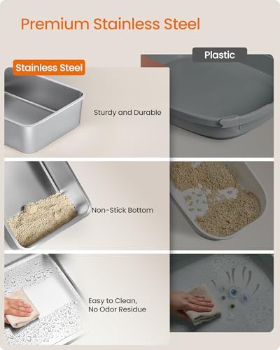 Feandrea 1 Pack Stainless Steel Cat Litter Box, - Image 3