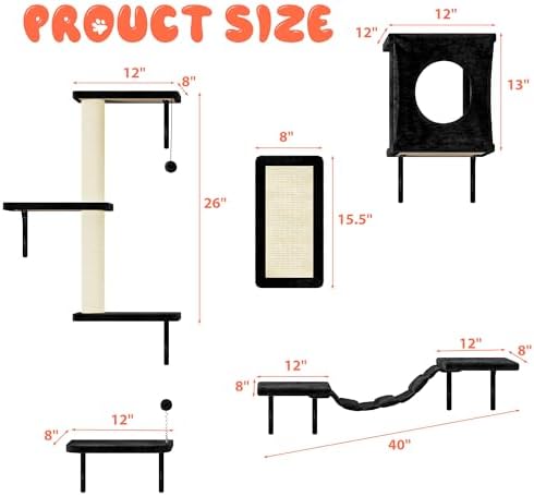 5 Pcs Cat Wall Shelves Set, Wall-Mounted Climber - Image 6