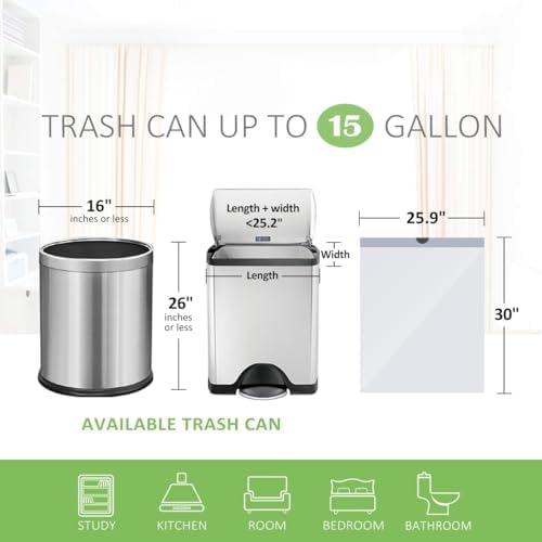 Teivio 15 Gallon 60 Counts Strong Tall Kitchen Drawstring Trash Bags, Medium - Image 2