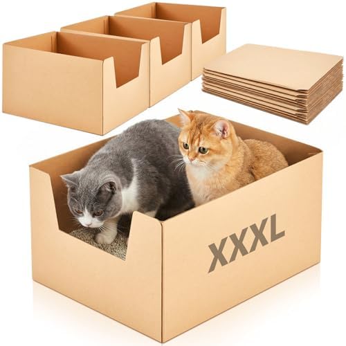 Lounsweer 4 Pack XXL Disposable Litter Boxes, Jumbo Cardboard High Sided by Lounsweer