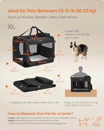 Feandrea Collapsible Soft Dog Crate, Portable Travel Carrier, 32 Inches - Image 5