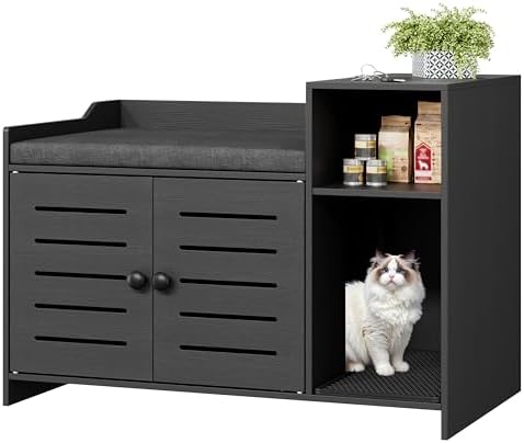 Jojoka Tall Cat Litter Box Enclosure, 33.8" Wood Hidden Litter Box Cabinet by Jojoka