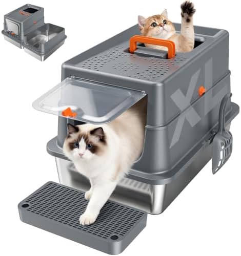 High-Sided Stainless Steel XL Cat Litter Box by OneBug