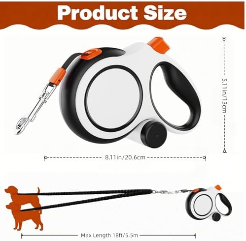 16FT Dual Retractable Dog Leash 2 Large Dogs-White - Image 2
