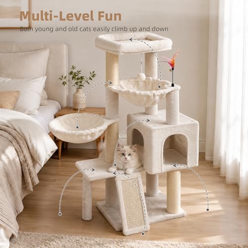 Cat Tree with Cat Condo and Two Hammocks, Cat Tree with Scratching Posts and - Image 7