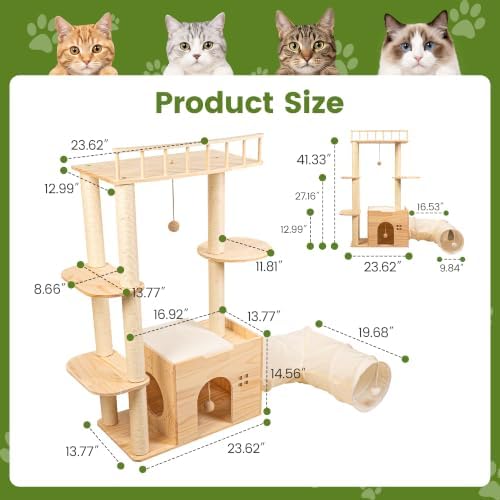 45" Solid Wood Cat Tree for Indoor Cats, Cat Tower - Image 2