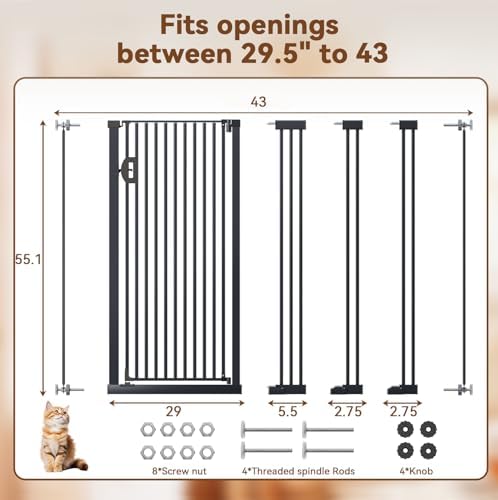 Fldofaves 57" Extra Cat Gate, Fits 29.5"-43" Wide Openings, Pressure Mounted - Image 3