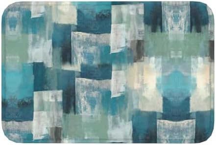 Turquoise Grey Modern Geometric Bath Mat 24x16 Inch Non-Slip Soft Microfiber by Unknown