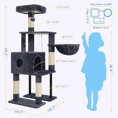Heybly Cat Tree with Toy, 49.2 inch Cat Tower - Image 3