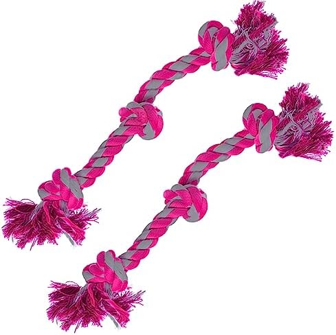 SunGrow Pink Dog Rope Toys, Twisted Triple Knotted Rope Bone, 2 Pack by SunGrow