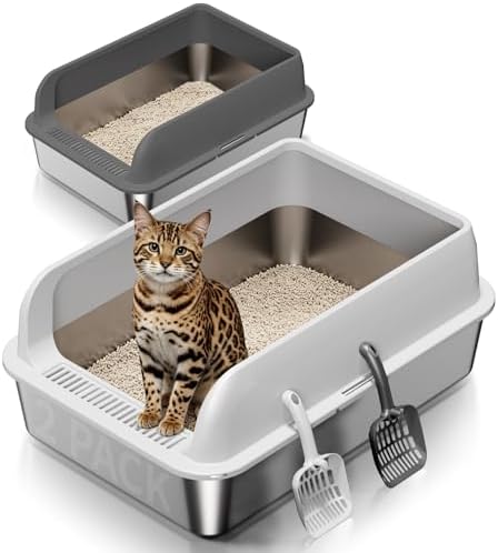 2 Pack Stainless Steel Cat Litter Box by FusblomOfficial