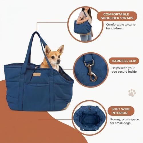 Plush Dog Purse Carrier for Small Dogs, Soft Tote, Dark Blue - Image 4
