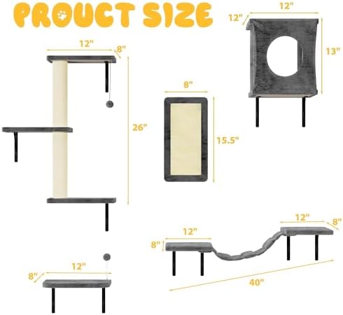 Cat Wall Shelves, 10-in-1 Wall-Mounted Cat Furniture Set - Image 5