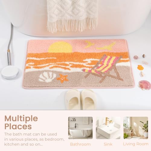 Cute Beach Bath Rug Super Absorbent Non Slip Modern Bathroom Mat Machine - Image 7