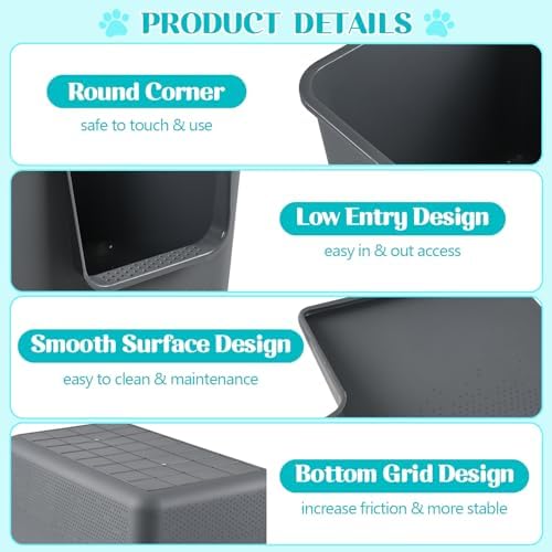 2-Pack High Side Plastic Cat Litter Box, Large Cat Litter Tray Basin - Image 3