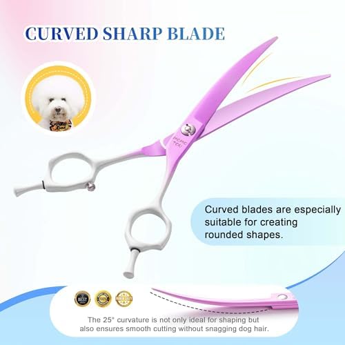7'' Curved Dog Grooming Scissors Violet to White Gradient - Image 4