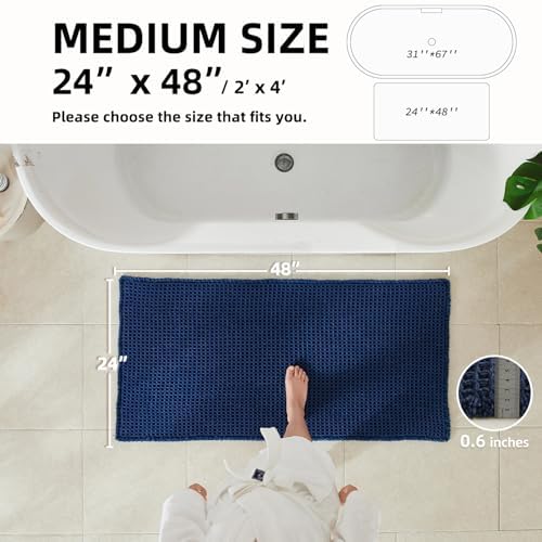 TYUU Waffle Bath Mat, Boho Bathroom Rugs Non Slip, 48x24 Navy Blue - Image 2