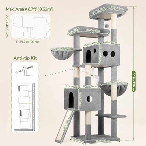 Globlazer Tall Cat Tower Extra Large Cat Tree House, Light Grey - Image 6