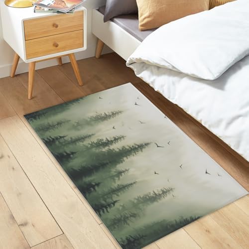 Giwawa Green Misty Forest Bath Rug Mountain Woodland Bathtub Mat Non Slip - Image 2