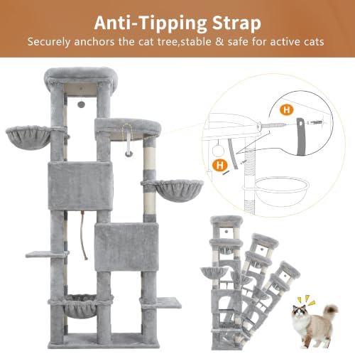 Heybly Cat Tree, 74.8-Inch Spacious & Tall Cat Tower - Image 6