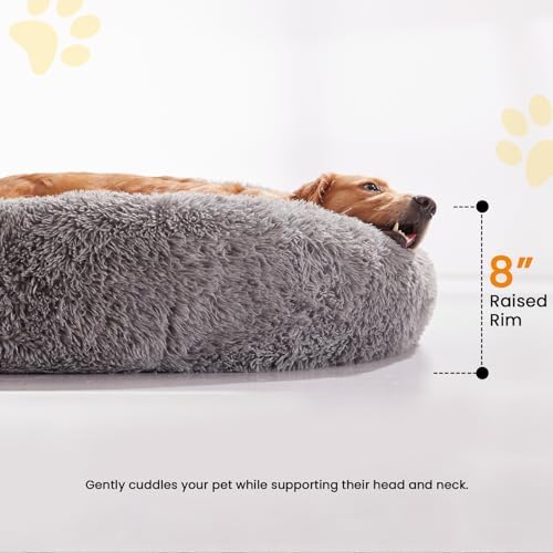 Calming Dog Beds for Large Dogs, Faux Fur Donut Cuddler Dog Bed, Round Fluffy - Image 5
