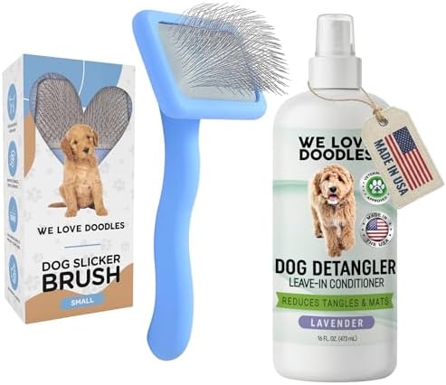 Small Slicker Brush & Lavender Detangler Spray Pack, Dog Grooming at Home by WeLoveDoodles