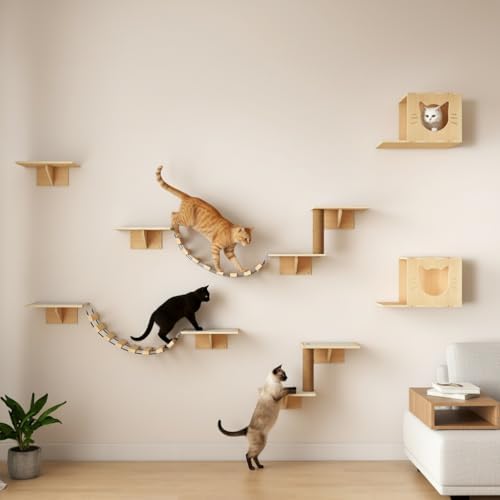 NYEEKOY Cat Wall Shelves, Wood 8-in-1 Cat Wall Furniture Set, Large Cat Shelves by Nyeekoy