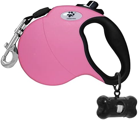 16 ft Retractable Dog Leash for Large Dogs up to 44 lbs, Tangle-Free Nylon Tape by CROWN+PAWS