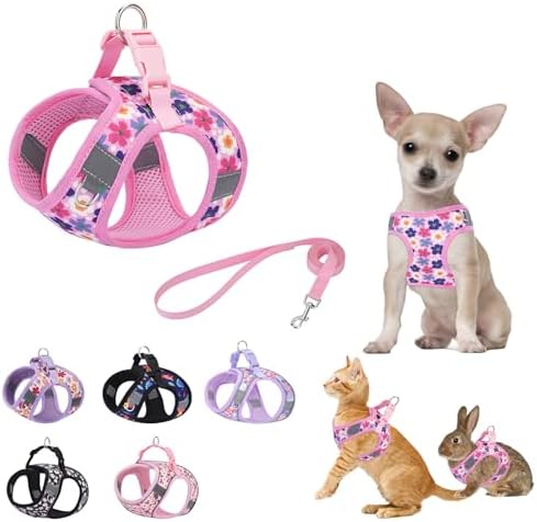 Small Dog Harness Cute Pink Flowers Step in Vest Harness by KocaPlye